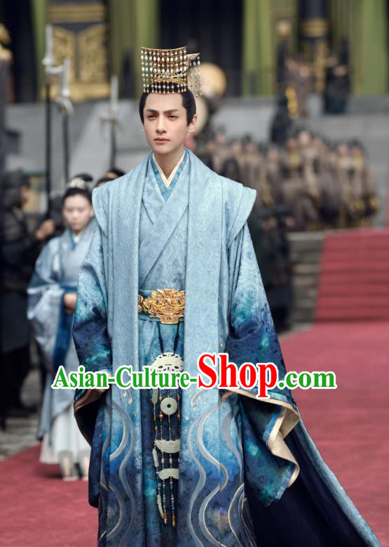 Drama Princess Silver Chinese Ancient Royal Emperor Rong Qi Leo Historical Costume and Headwear for Men