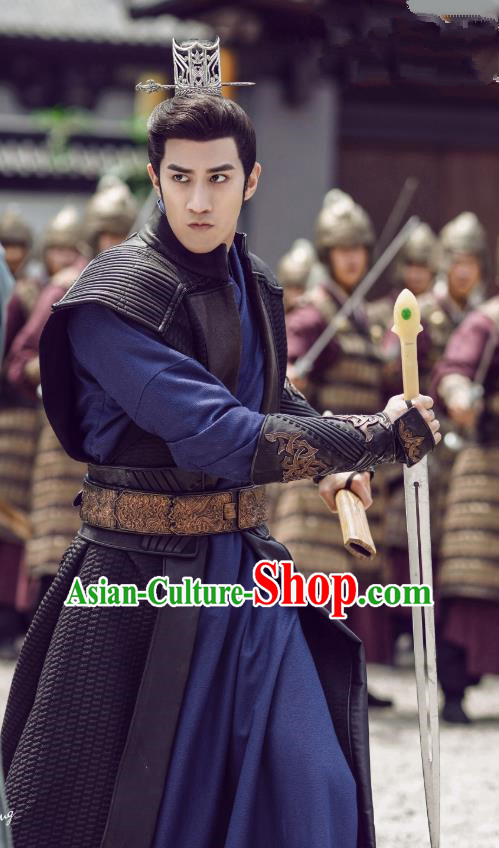 Drama Princess Silver Chinese Ancient Swordsman Prince Wu You Historical Costume and Headwear for Men