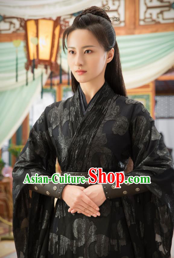 Chinese Ancient Ming Dynasty Female Assassin Zhai Lanye Black Dress Drama Under the Power Costume and Headpiece for Women