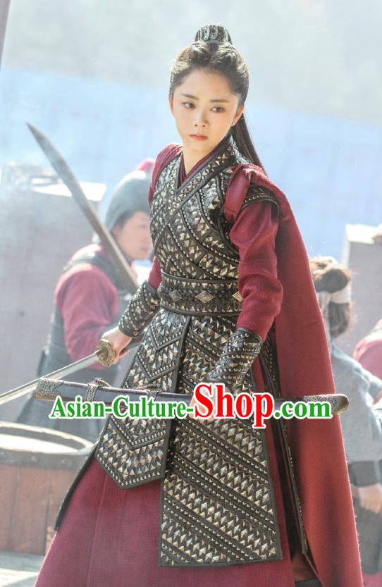 Chinese Ancient Ming Dynasty Female Swordsman Yuan Jinxia Armor Drama Under the Power Costume and Headpiece for Women
