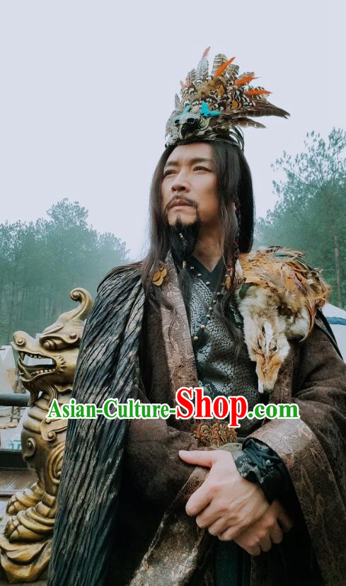 Drama Sword Dynasty Chinese Ancient King Zhan Moke Costume and Headpiece Complete Set