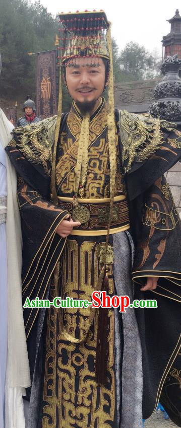 Drama Sword Dynasty Chinese Ancient King Heng Costume and Headpiece Complete Set
