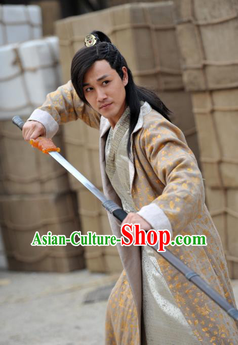 Drama Dagger Mastery Chinese Ancient Tang Dynasty Swordsman Jin Ge Costume and Headpiece Complete Set
