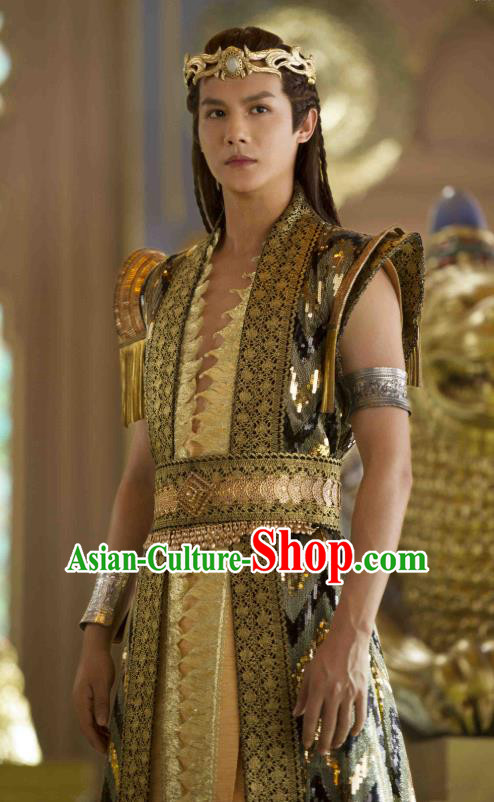 Drama An Oriental Odyssey Chinese Ancient Servant Mu Le Costume and Headpiece Complete Set