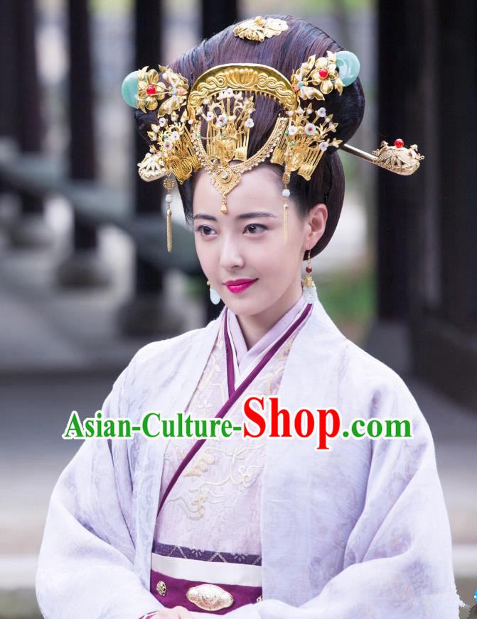 Chinese Ancient Han Dynasty Empress Lv Zhi Dress Historical Drama Hero Dream Costume and Headpiece for Women