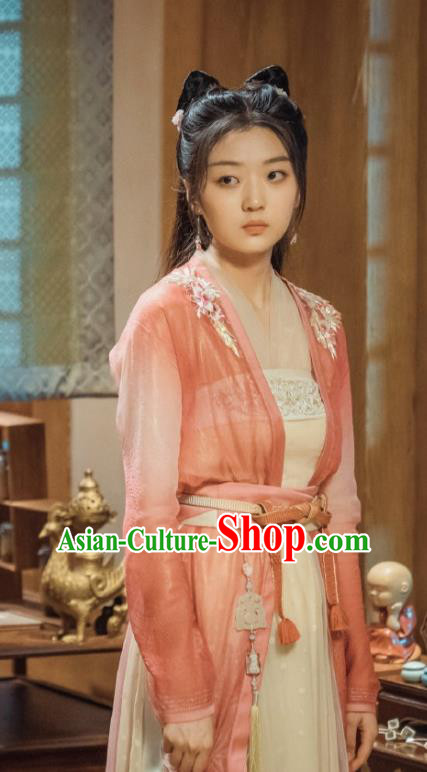 Chinese Ancient Female Doctor Tian Qi Orange Dress Historical Drama Dr Cutie Costume and Headpiece for Women
