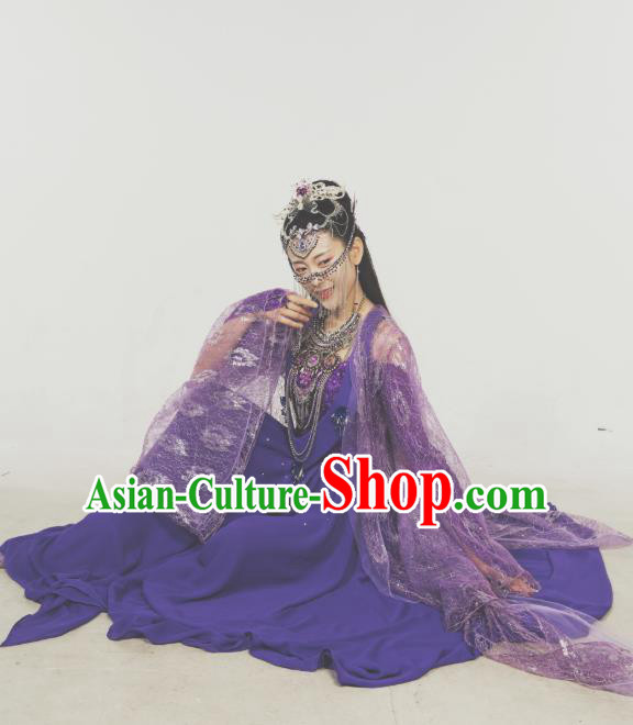Chinese Ancient Dancer Su Yiyi Purple Dress Historical Drama Jueshi Qianjin Costume and Headpiece for Women