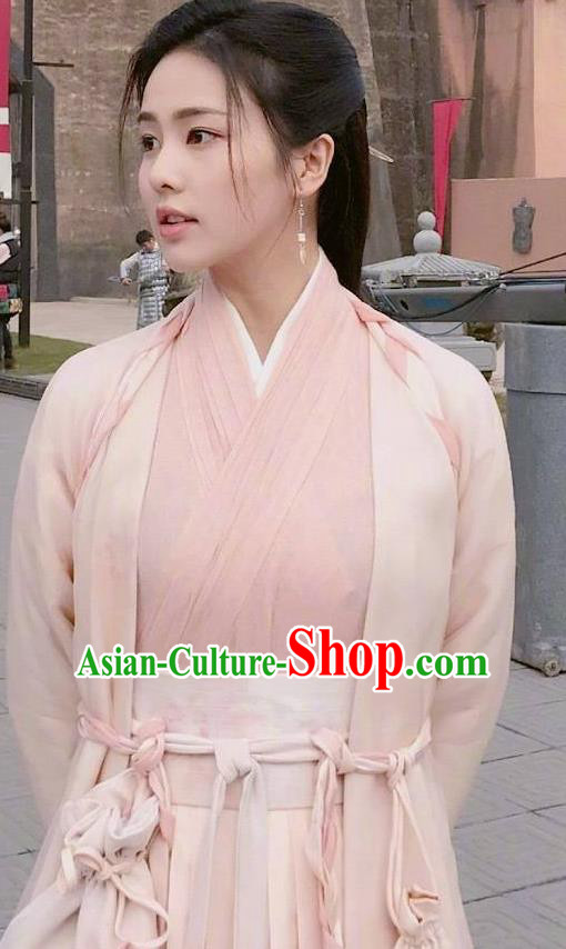 Chinese Ancient Zhou Dynasty Pink Hanfu Dress Historical Drama King Is Not Easy Swordswoman Da Xi Costumes and Hairpin