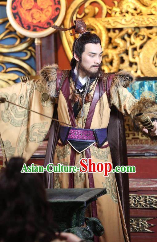 Drama Men with Sword Chinese Ancient Swordsman King Yu Qing Costume and Headpiece Complete Set