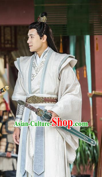 Drama Men with Sword Chinese Ancient Swordsman Costume and Headpiece Complete Set