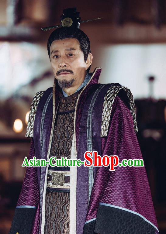 Chinese Ancient Chancellor Clothing and Headwear Drama Tang Dynasty Tour Wei Zheng Purple Official Costumes