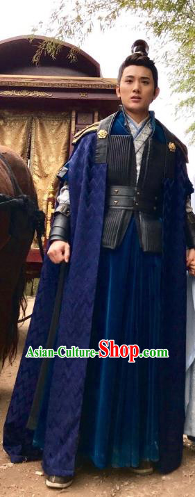 Chinese Ancient Crown Prince Li Chengqian Clothing and Headwear Drama Tang Dynasty Tour Swordsman Navy Costumes