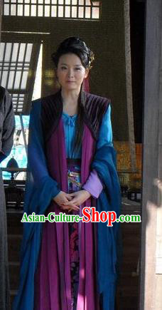 Chinese Ancient Blue Apparels and Headpieces Drama Butterfly Sword Garment Costumes Female Swordsman Gao Jiping Hanfu Dress