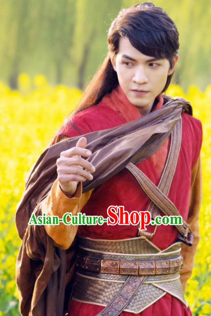 Chinese Ancient Young Knight Red Apparels and Headwear Wuxia Drama The Lost Swordship Swordsman Yi Feng Garment Costumes