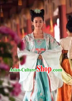 Chinese Ancient Princess Consort Blue Garment Costumes and Hairpins Drama The World of Love Rani Yuan Yuezheng Hanfu Dress