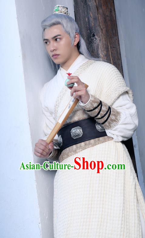 Chinese Ancient Song Dynasty Garment Clothing and Headpieces Drama Kai Feng Qi Tan Swordsman Bai Yutang White Apparels