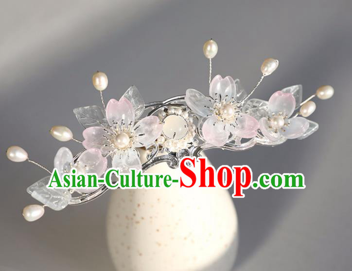 Chinese Ancient White Sakura Hair Clip Jewelry Headwear Hair Accessories Headdress Hairpin for Women