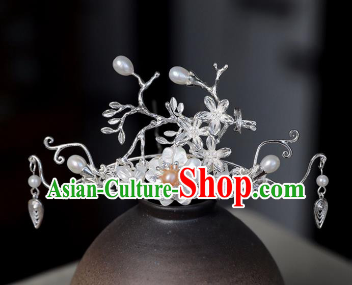Chinese Ancient Shell Pearl Hair Crown Jewelry Headwear Hair Accessories Headdress Hairpins for Women