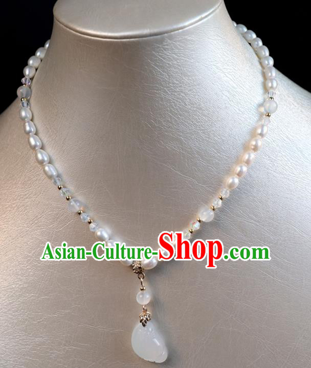 Chinese Ancient Hanfu Pearls Necklace Women Jewelry Ming Dynasty Jade Accessories