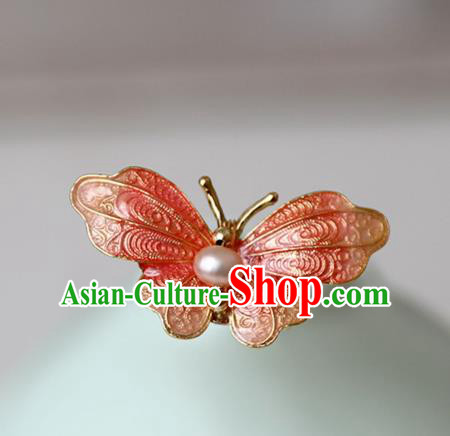 Chinese Ancient Hanfu Cloisonne Orange Butterfly Hair Clip Women Headwear Hairpin Hair Accessories