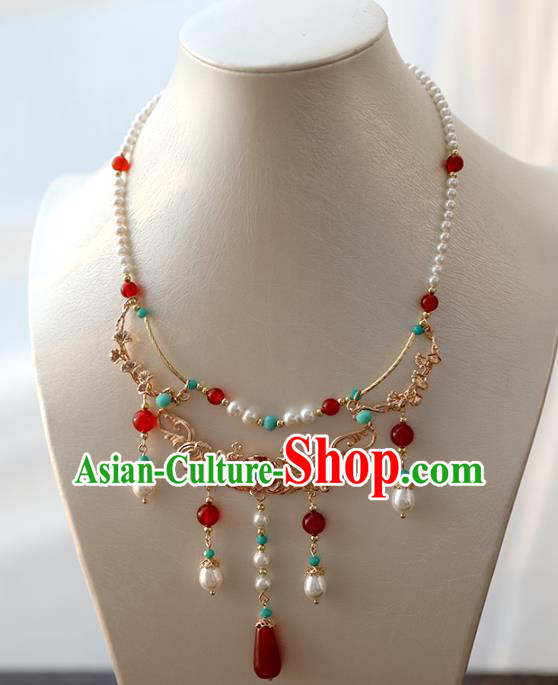 Chinese Ancient Princess Golden Carps Necklace Women Accessories Pearls Tassel Necklet Jewelry