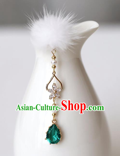 Chinese Ancient Hanfu Green Crystal Tassel Hair Clip Women Hairpin Hair Accessories Headwear
