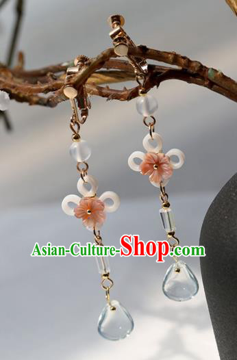 Chinese Ancient Hanfu Blue Crystal Earrings Women Jewelry Shell Flowers Ear Accessories