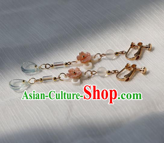 Chinese Ancient Hanfu Blue Crystal Earrings Women Jewelry Shell Flowers Ear Accessories