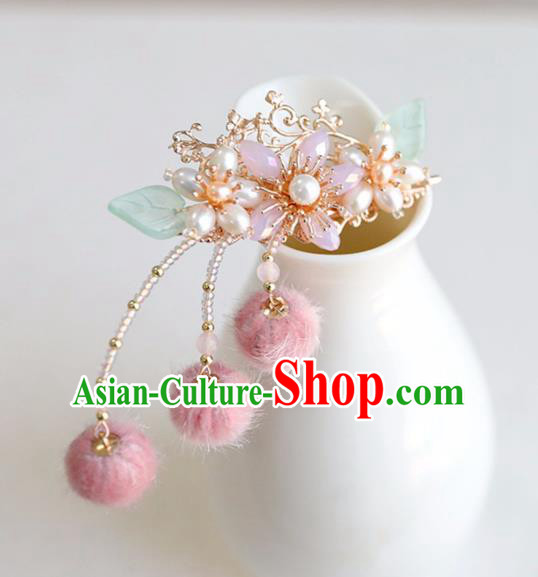Chinese Ancient Pink Venonat Hair Claws Headwear Women Hair Accessories Ming Dynasty Pearls Hair Stick