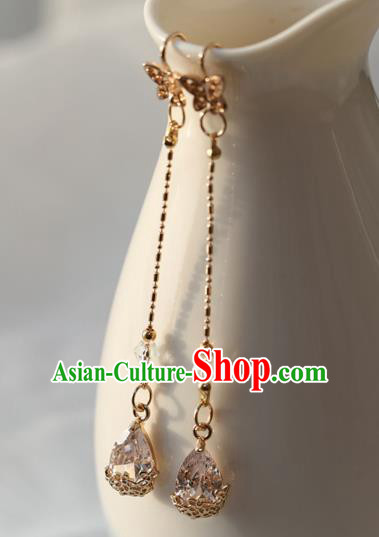 Chinese Ancient Hanfu Crystal Earrings Women Jewelry Golden Ear Accessories