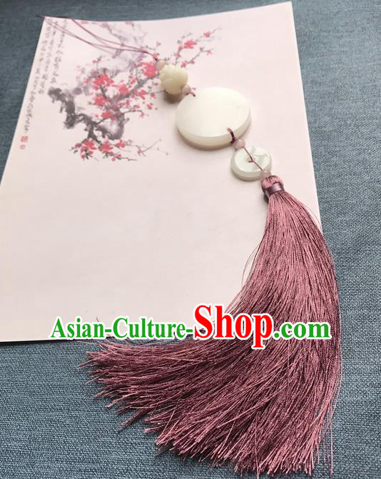 Chinese Ancient Hanfu Purple Tassel Jade Pendant Waist Accessories Peacuful Jade Lappet Jewelry