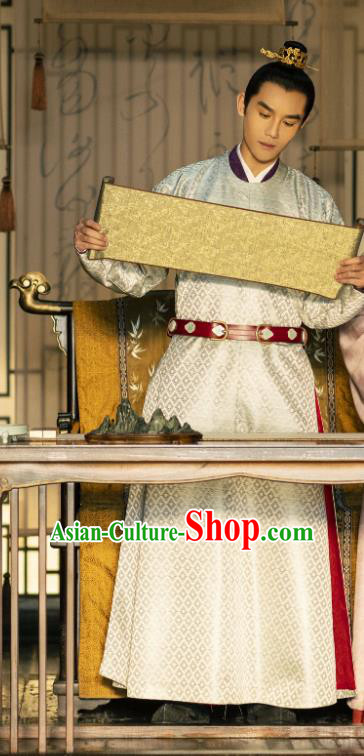 Chinese Ancient Song Dynasty Renzong Emperor Garment and Headpieces Drama Serenade of Peaceful Joy Zhao Zhen Wang Kai Apparels Clothing