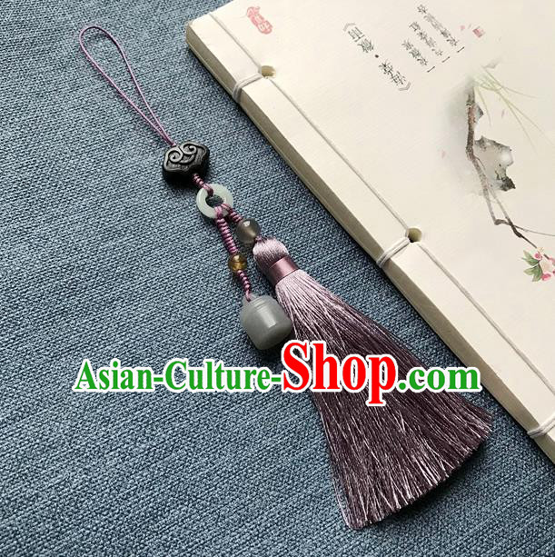 Chinese Ancient Hanfu Purple Tassel Pendant Jade Cloud Lappet Jewelry Brooch Accessories