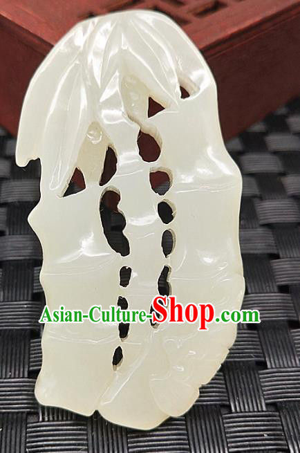 Chinese Handmade Jade Label Craft Hetian Jade Necklace Accessories Carving Bamboo Pendant