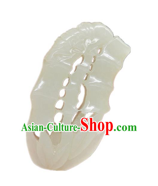 Chinese Handmade Jade Label Craft Hetian Jade Necklace Accessories Carving Bamboo Pendant