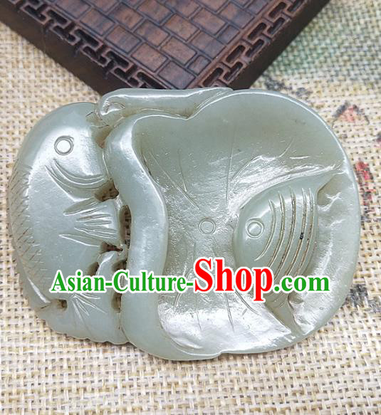 Chinese Jade Handgrip Craft Carving Fish Accessories Jade Handiwork Writing Brush Washer