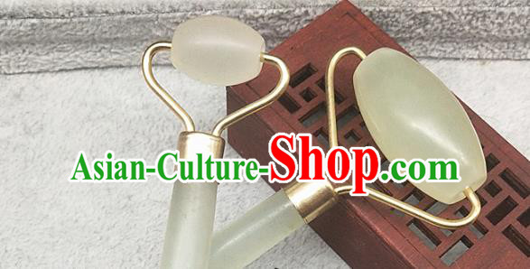 Chinese Ancient Hanfu Jade Face Massager Hetian Jade Jewelry Wheel Accessories