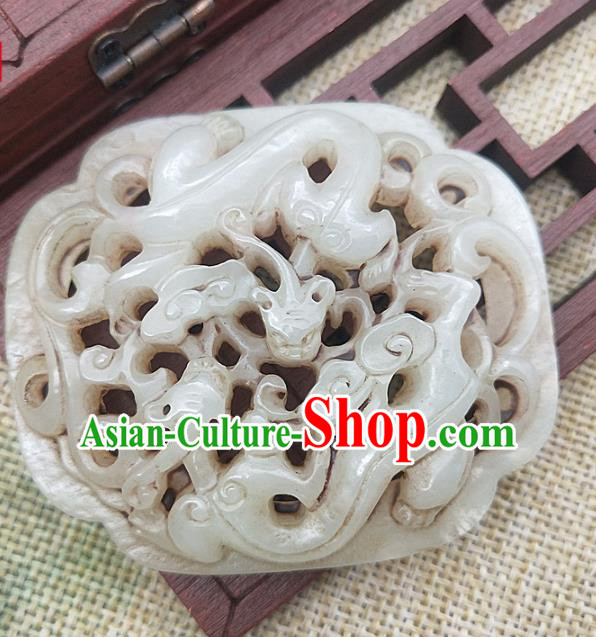 Chinese Handmade Jade Accessories Handgrip Craft Jade Necklace Carving Dragon Jade Label Pendant