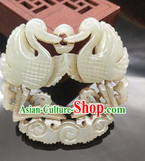 Chinese Handmade Jade Mandarin Duck Accessories Handgrip Craft Jade Jewelry Jade Necklace Longevity Lock Pendant