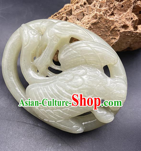 Chinese Ancient Carving Crane Jade Accessories Hetian Jade Pendant Jade Necklace Craft