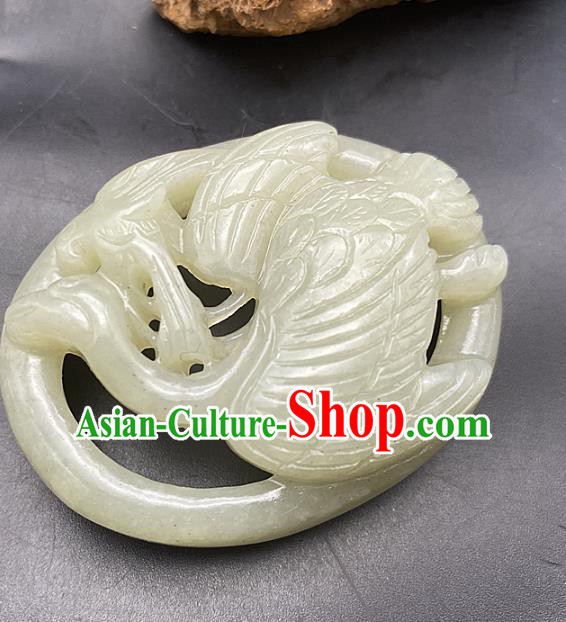Chinese Ancient Carving Crane Jade Accessories Hetian Jade Pendant Jade Necklace Craft