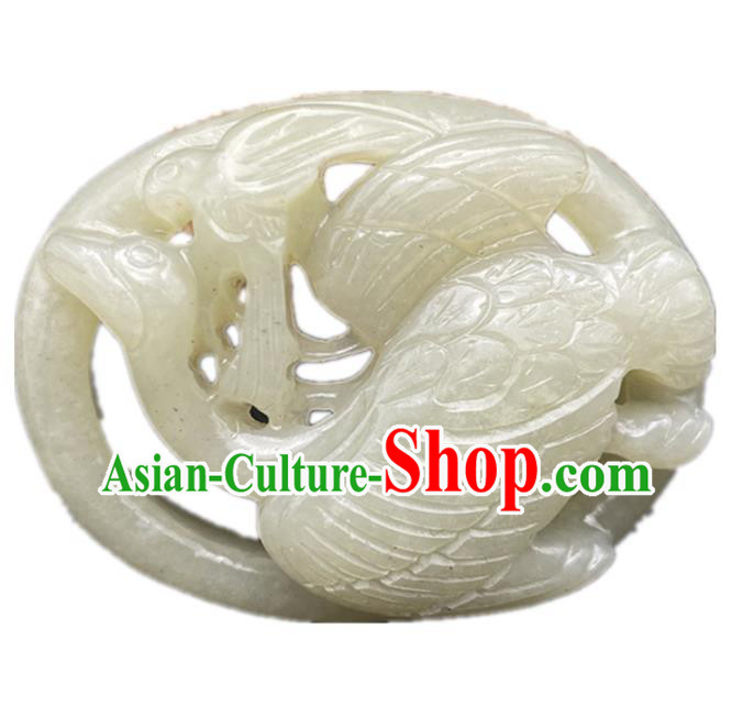 Chinese Ancient Carving Crane Jade Accessories Hetian Jade Pendant Jade Necklace Craft