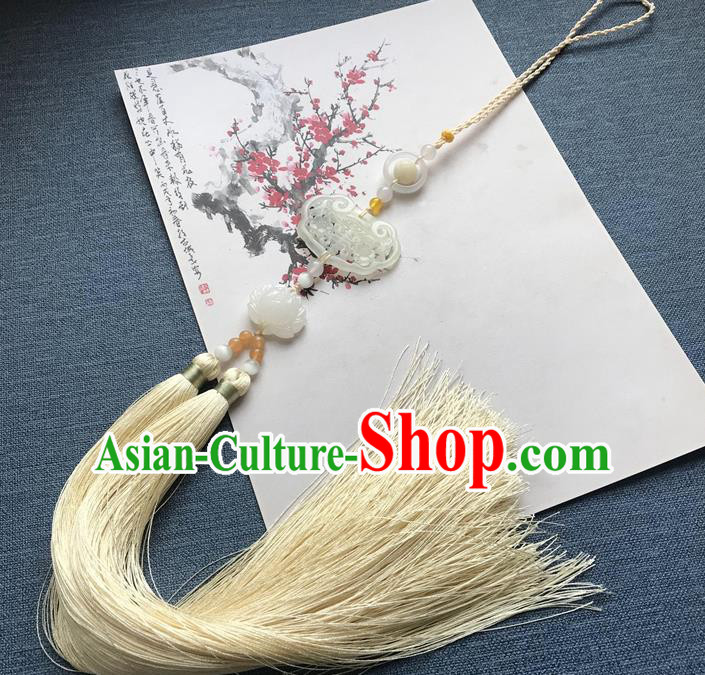 Chinese Ancient Hanfu Carving Lotus Tassel Brooch Pendant Jade Jewelry Accessories Lappet