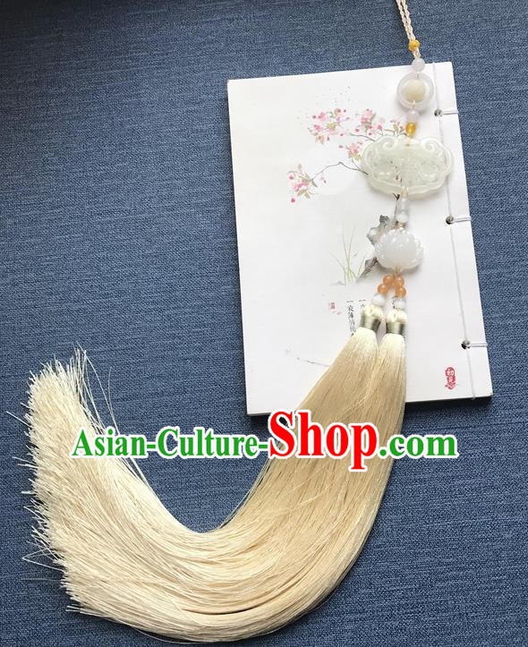 Chinese Ancient Hanfu Carving Lotus Tassel Brooch Pendant Jade Jewelry Accessories Lappet
