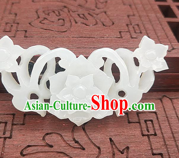Chinese Carving Flowers White Jade Dragon Necklace Accessories Handgrip Craft Handmade Jade Jewelry Jade Waist Pendant