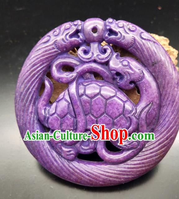 Chinese Retro Carving Purple Jade Waist Accessories Handgrip Craft Handmade Jade Jewelry Jade Tortoise Pendant