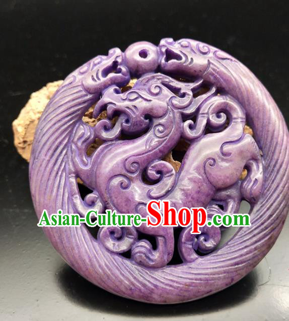 Chinese Retro Purple Jade Waist Accessories Handgrip Craft Handmade Jade Jewelry Carving Jade Dragon Pendant