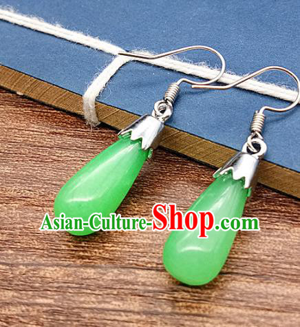 Chinese Ancient Hanfu Green Jade Earrings Jade Jewelry Jadeite Ear Accessories