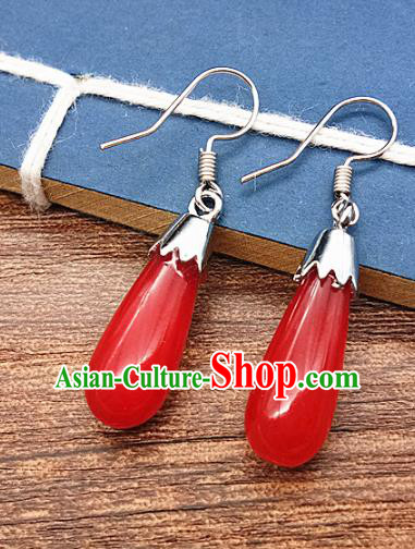 Chinese Ancient Hanfu Red Jade Earrings Jade Jewelry Jadeite Ear Accessories