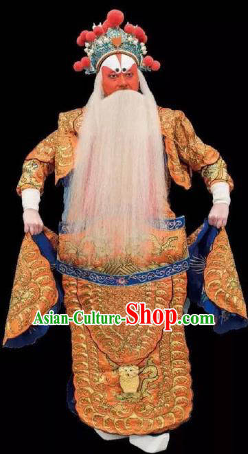 Chinese Peking Opera Old Men Apparel Costumes The Huarong Path Garment General Huang Gai Kao Armor Suit and Helmet